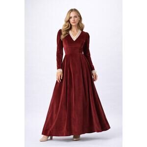 1970s Handmade Burgundy Velvet Juliet Sleeve Gown XS